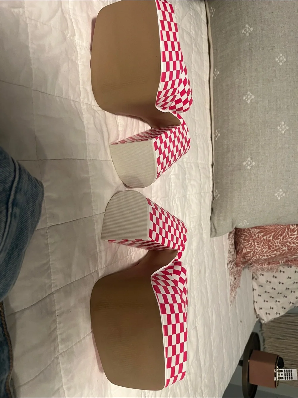 Steve Madden Pink and White Checkered Platform Mules